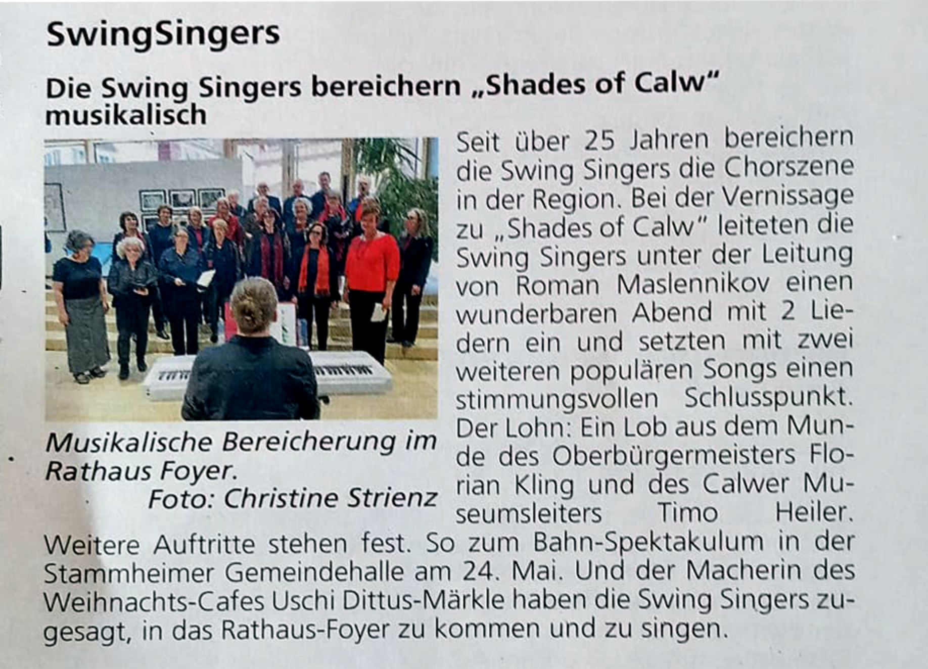Zeitungsartikel: SwingSingers bereichern &bdquo;Shades of Calw&ldquo; musikalisch